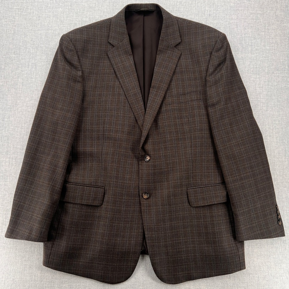 Jos‎ A Bank Wool Sport Coat Windowpane Plaid Blazer Men 46R Brown Tailored Ivy - Picture 2 of 12